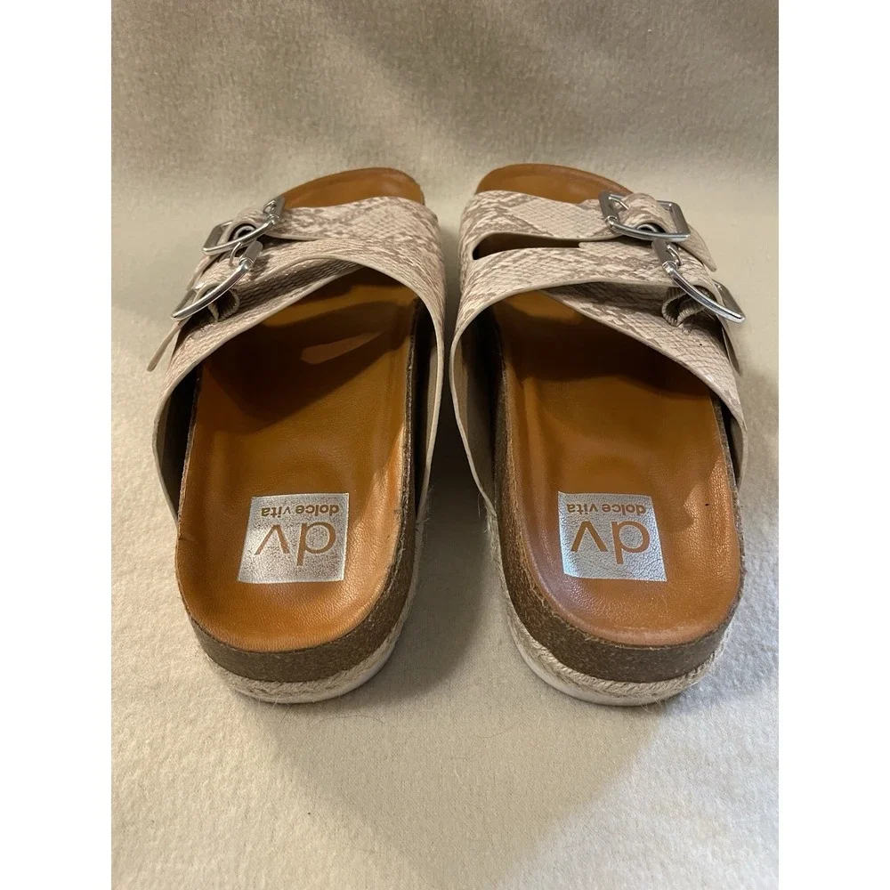 DV by Dolce Vita Carther Buckle Slip On Sandals Shoes Tan Snake Print Size 7.5